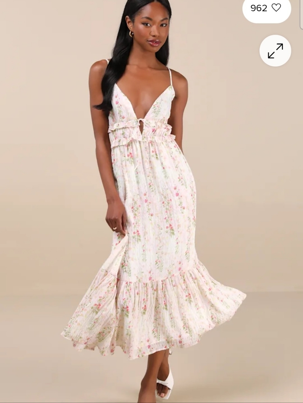 Sandi Ivory Multi Floral Tie-Front Midi Dress